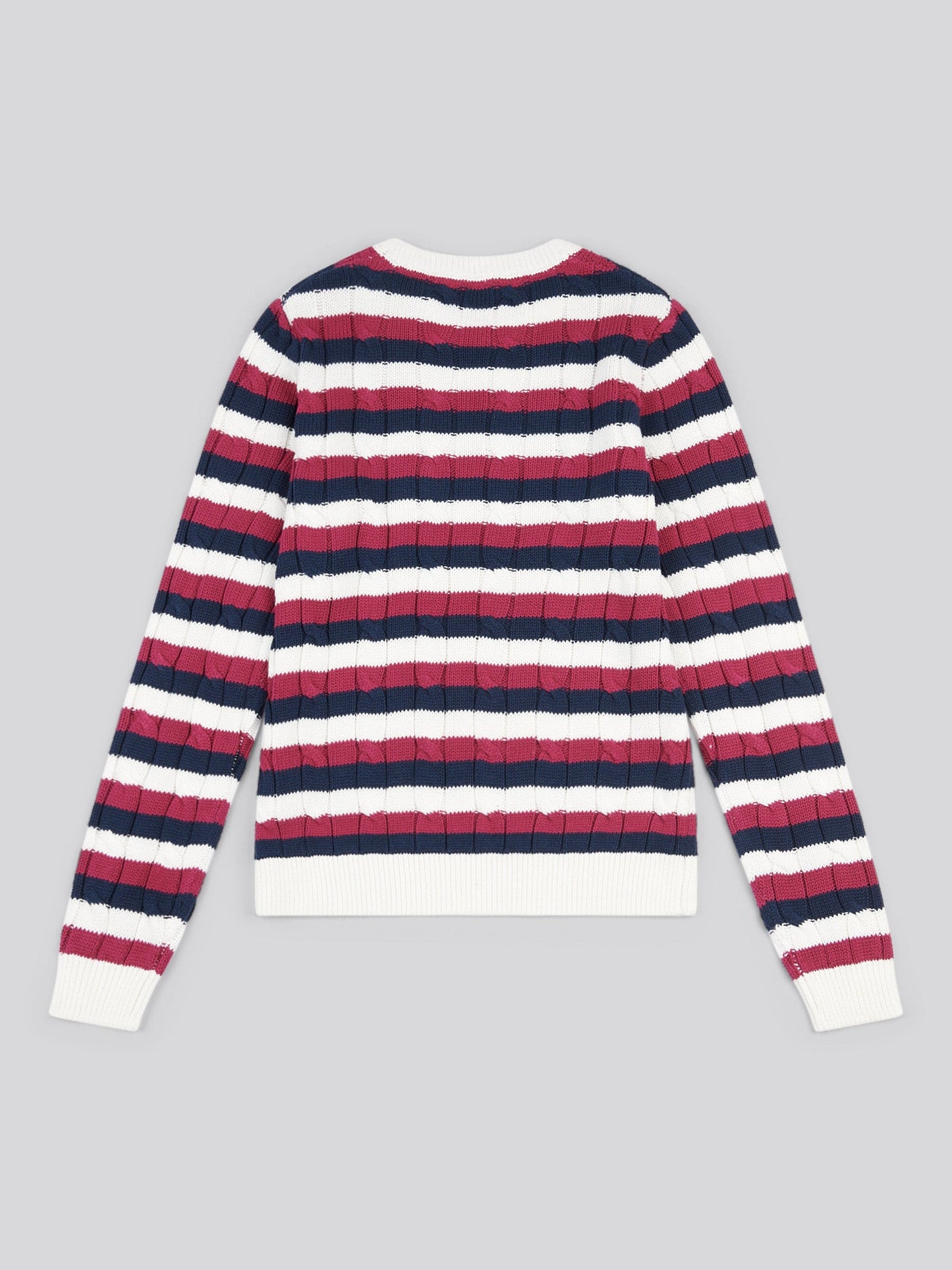 Womens Stripe Crew Neck Cable Jumper in Beaujolais