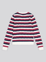 Womens Stripe Crew Neck Cable Jumper in Beaujolais