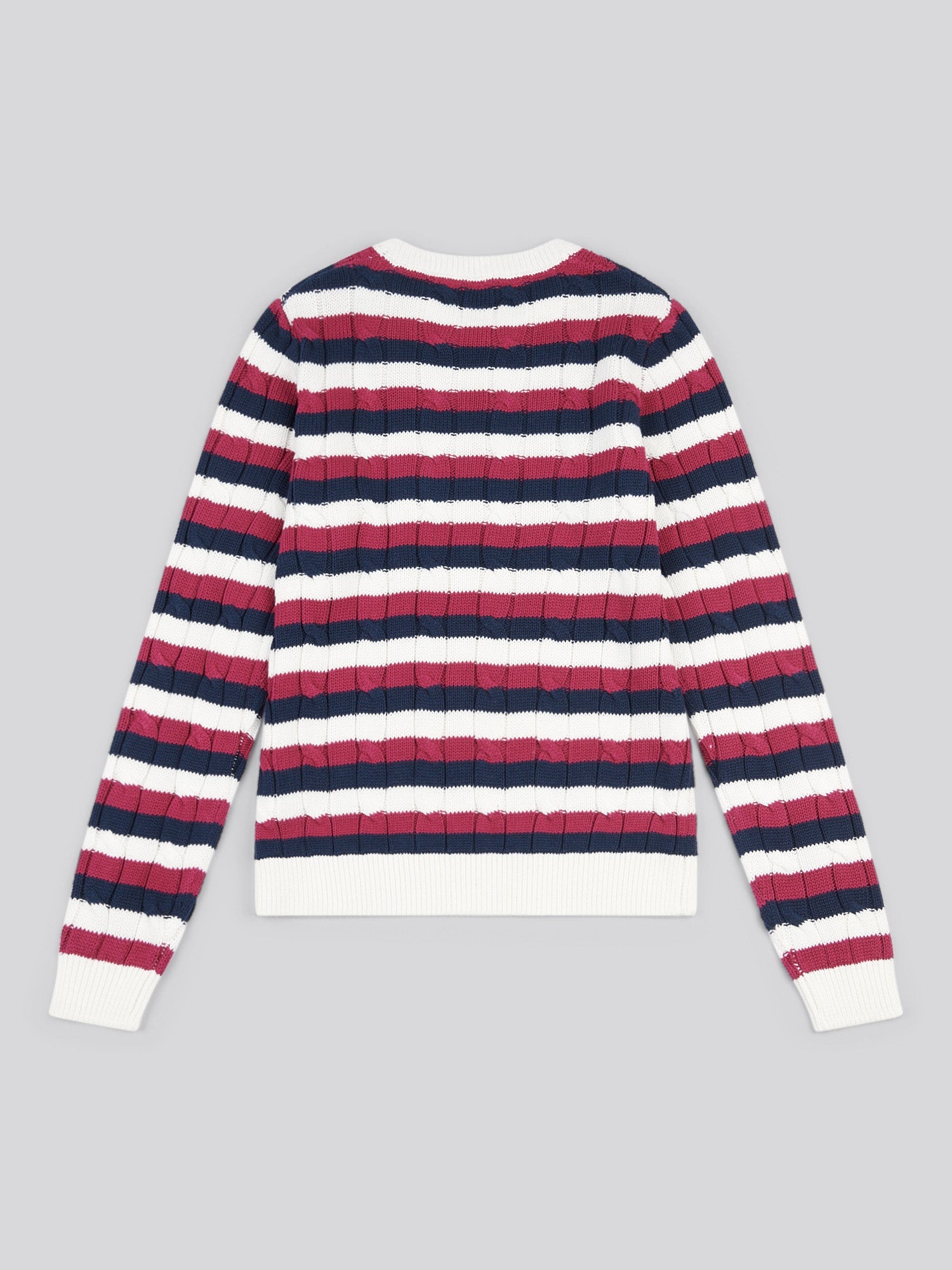 Womens Stripe Crew Neck Cable Jumper in Beaujolais