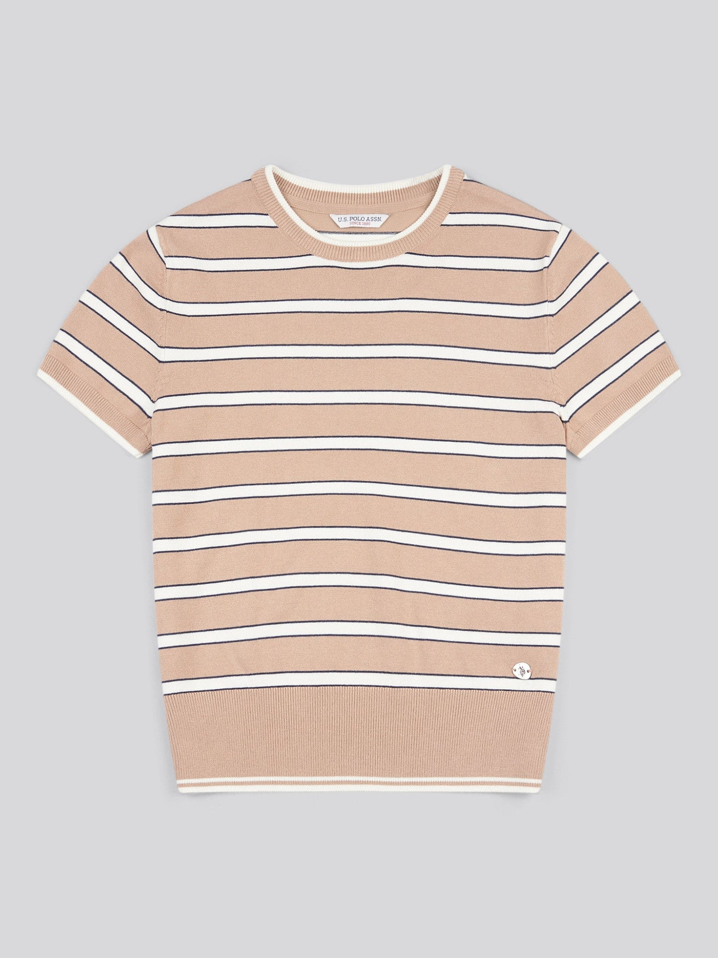 Womens Stripe Short Sleeve Jumper in Natural