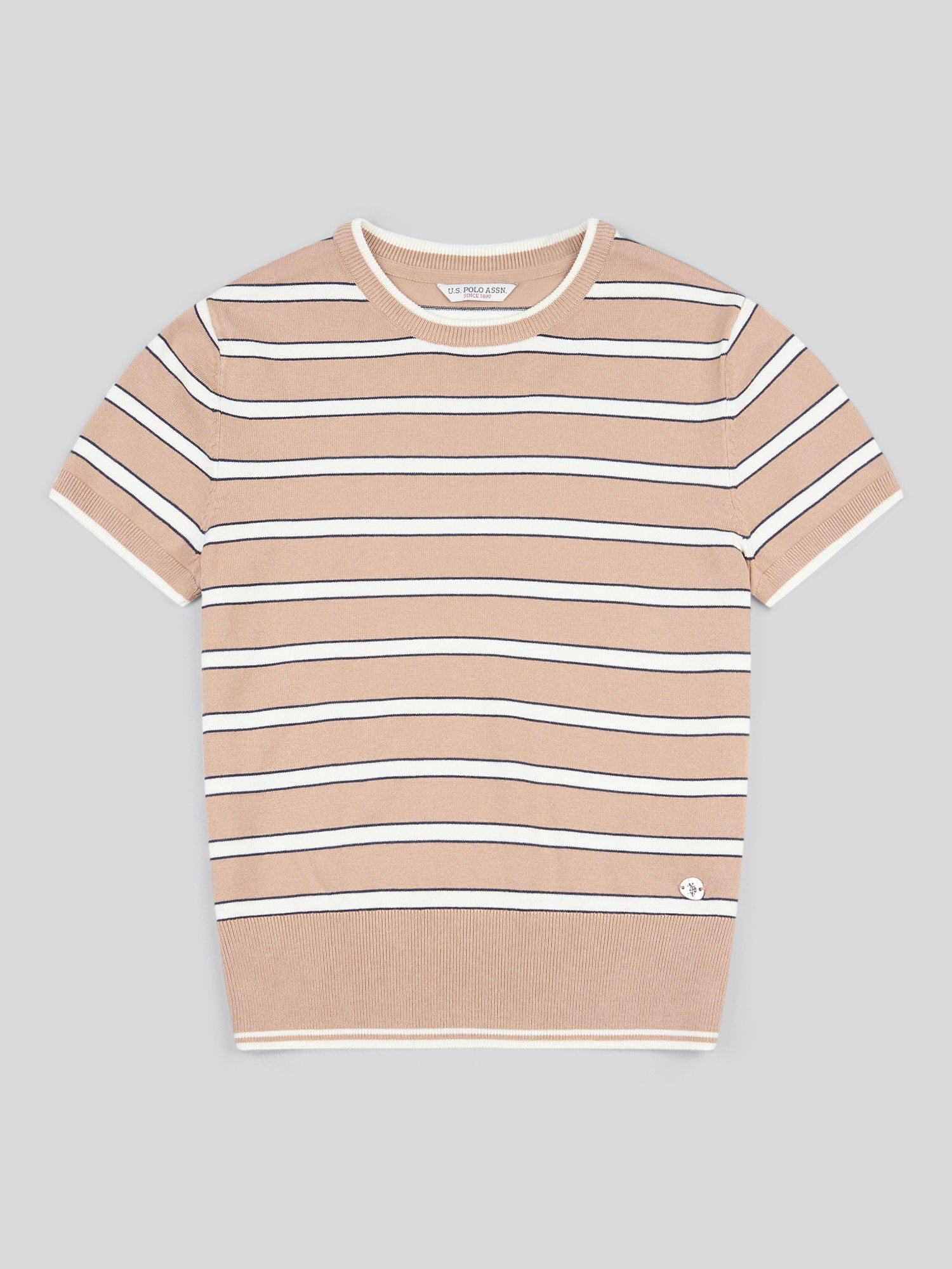 Womens Stripe Short Sleeve Jumper in Natural