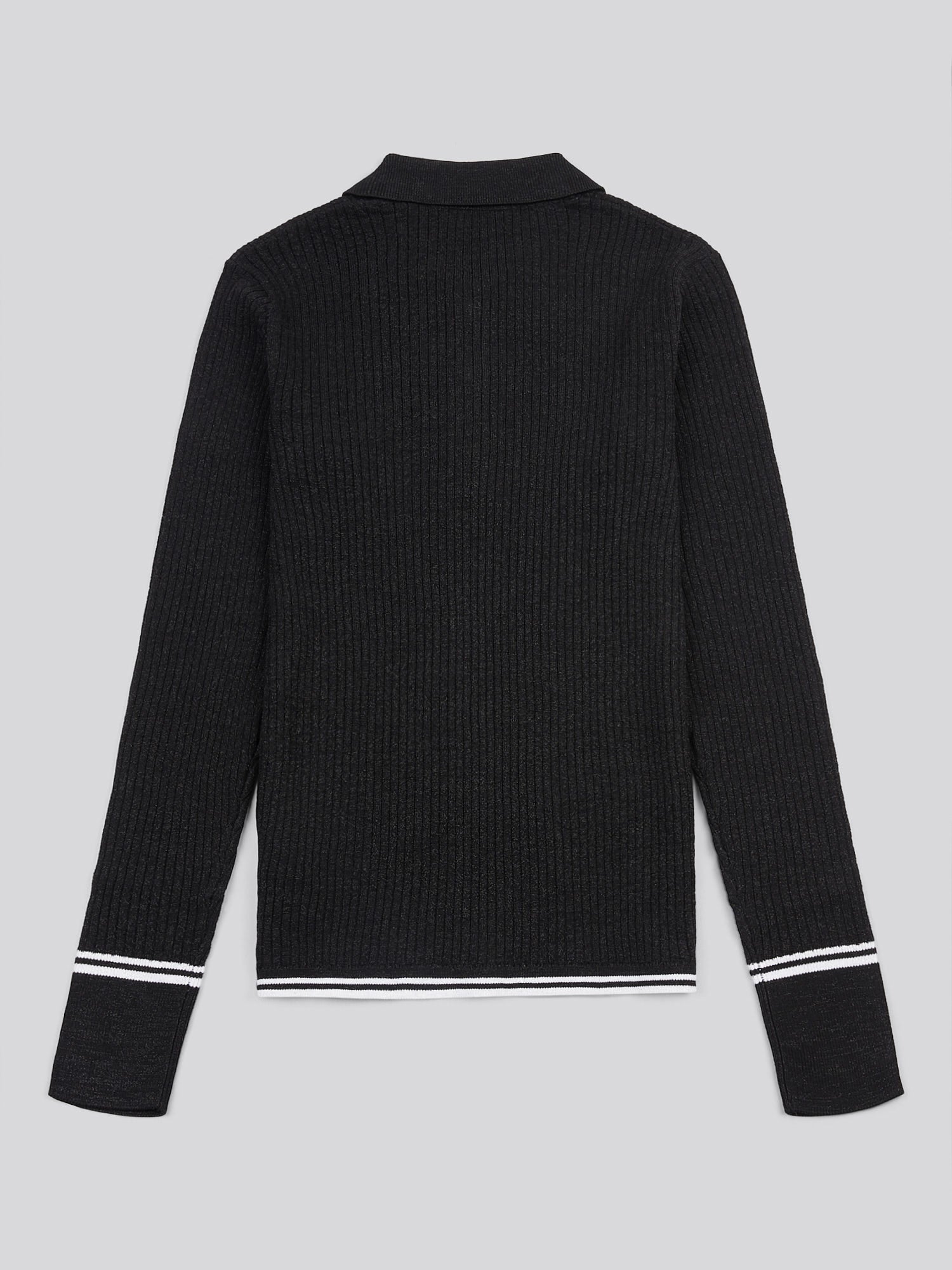 Womens Lurex® Rib Polo Knit in Black