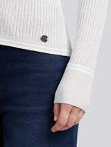 Womens Lurex® Rib Polo Knit in Pearl Grey Marl