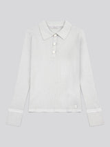 Womens Lurex® Rib Polo Knit in Pearl Grey Marl