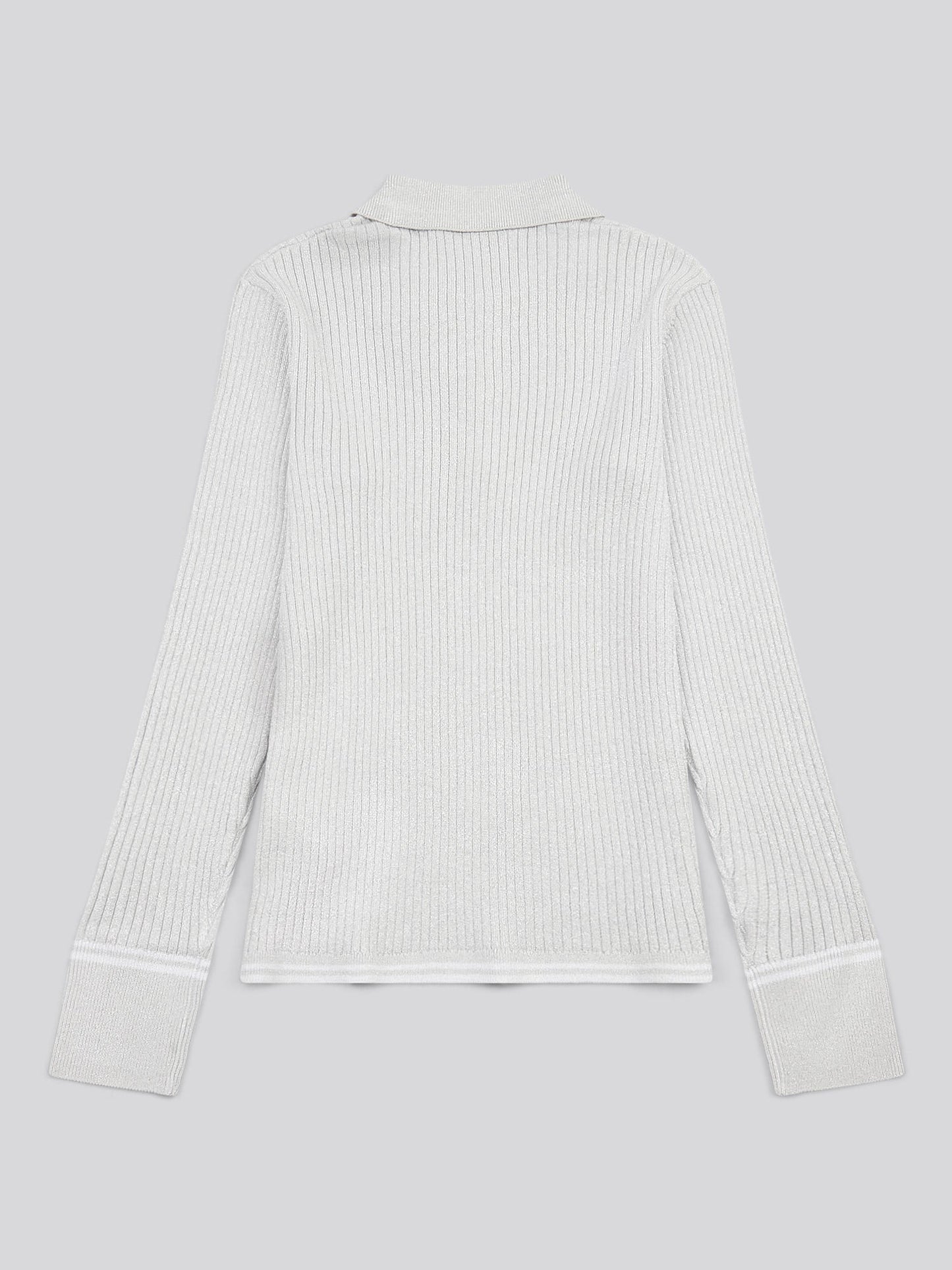Womens Lurex® Rib Polo Knit in Pearl Grey Marl