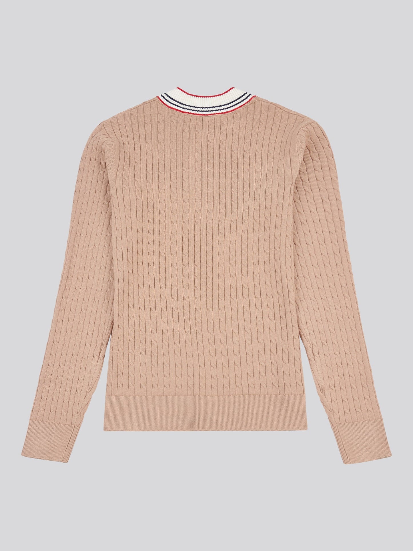Womens Fine Cable Contrast V-Neck Jumper in Natural