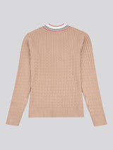 Womens Fine Cable Contrast V-Neck Jumper in Natural
