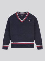 Womens Tri Stripe Tipping Cricket Jumper in Navy Iris