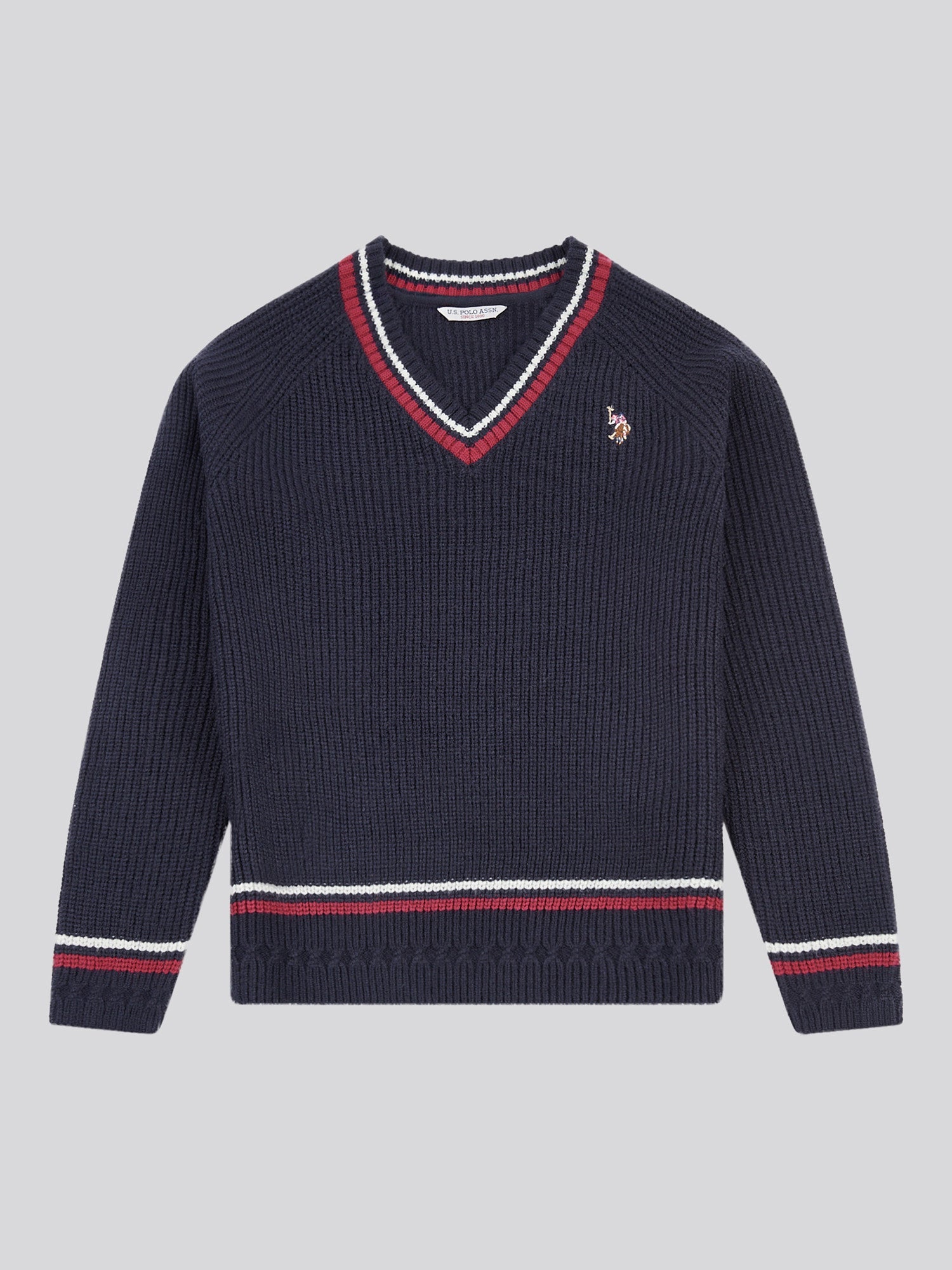 Womens Tri Stripe Tipping Cricket Jumper in Navy Iris