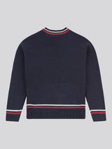 Womens Tri Stripe Tipping Cricket Jumper in Navy Iris