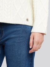 Womens Aran Cable Cardigan Marshmallow