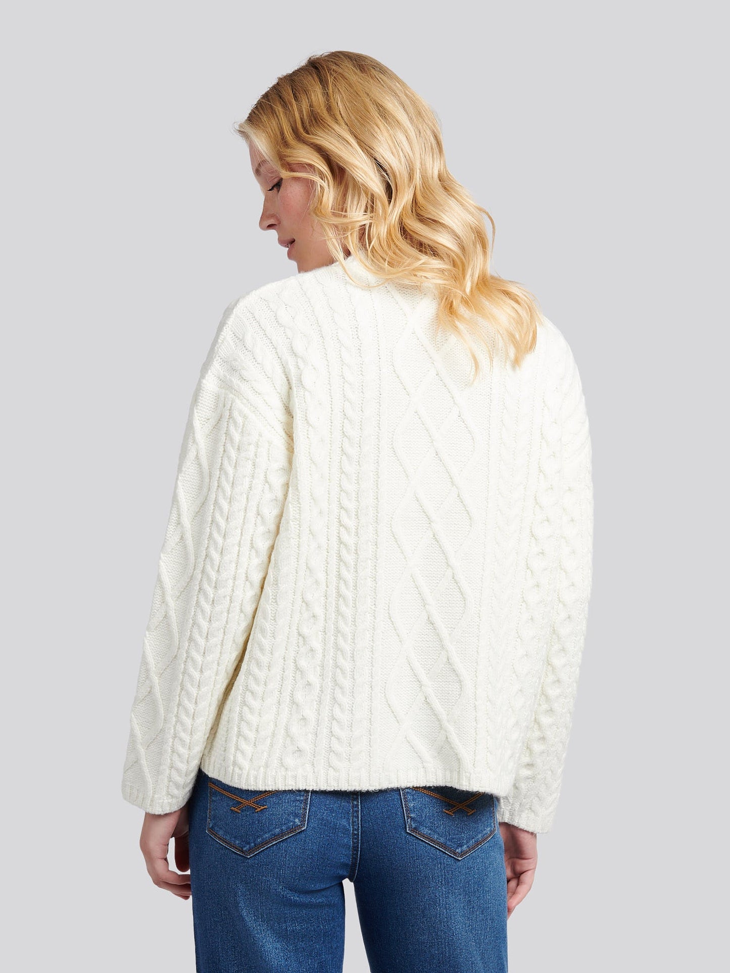 Womens Aran Cable Cardigan Marshmallow