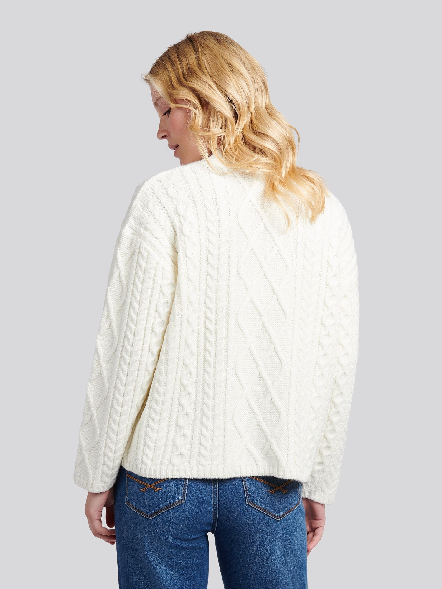 Womens Aran Cable Cardigan Marshmallow