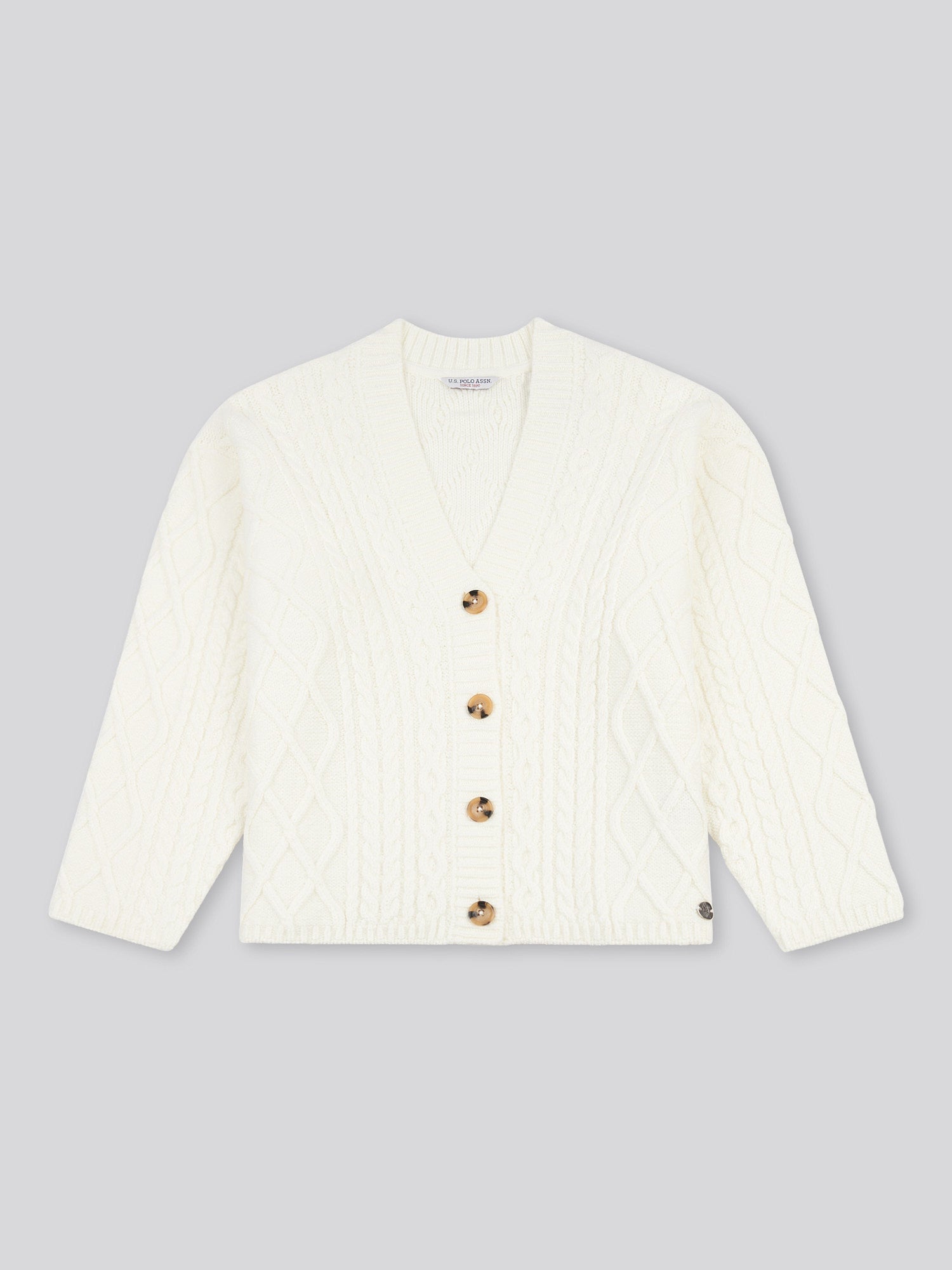 Womens Aran Cable Cardigan Marshmallow