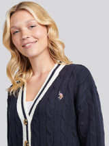 Womens Longline Cable Cardigan in Navy Iris