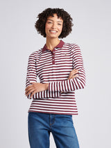 Womens Long Sleeve Stripe Contrast Collar Polo Shirt in Fig