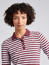 Womens Long Sleeve Stripe Contrast Collar Polo Shirt in Fig