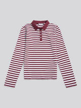 Womens Long Sleeve Stripe Contrast Collar Polo Shirt in Fig