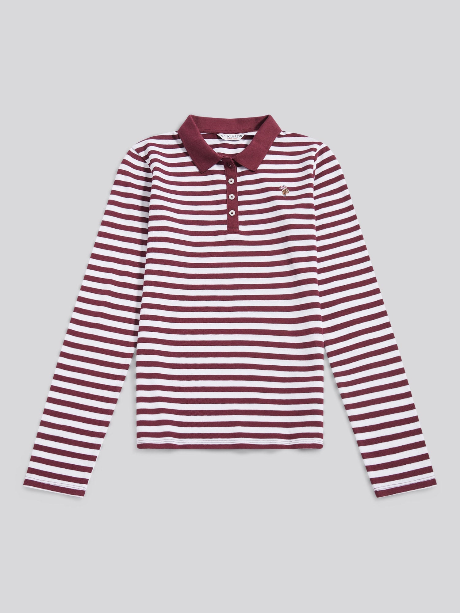 Womens Long Sleeve Stripe Contrast Collar Polo Shirt in Fig