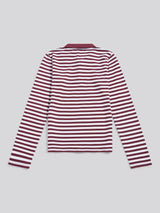 Womens Long Sleeve Stripe Contrast Collar Polo Shirt in Fig