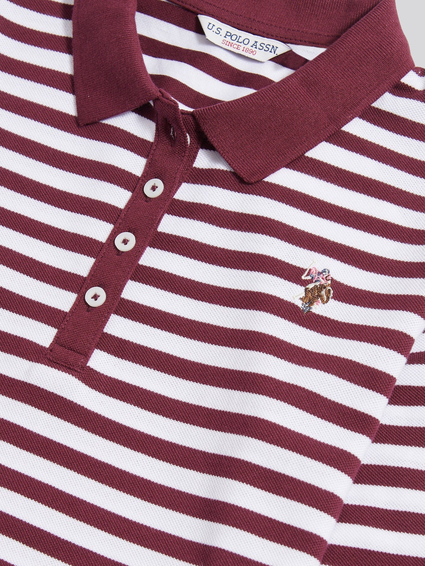 Womens Long Sleeve Stripe Contrast Collar Polo Shirt in Fig