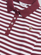 Womens Long Sleeve Stripe Contrast Collar Polo Shirt in Fig
