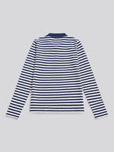 Womens Long Sleeve Stripe Contrast Collar Polo Shirt in Navy Iris