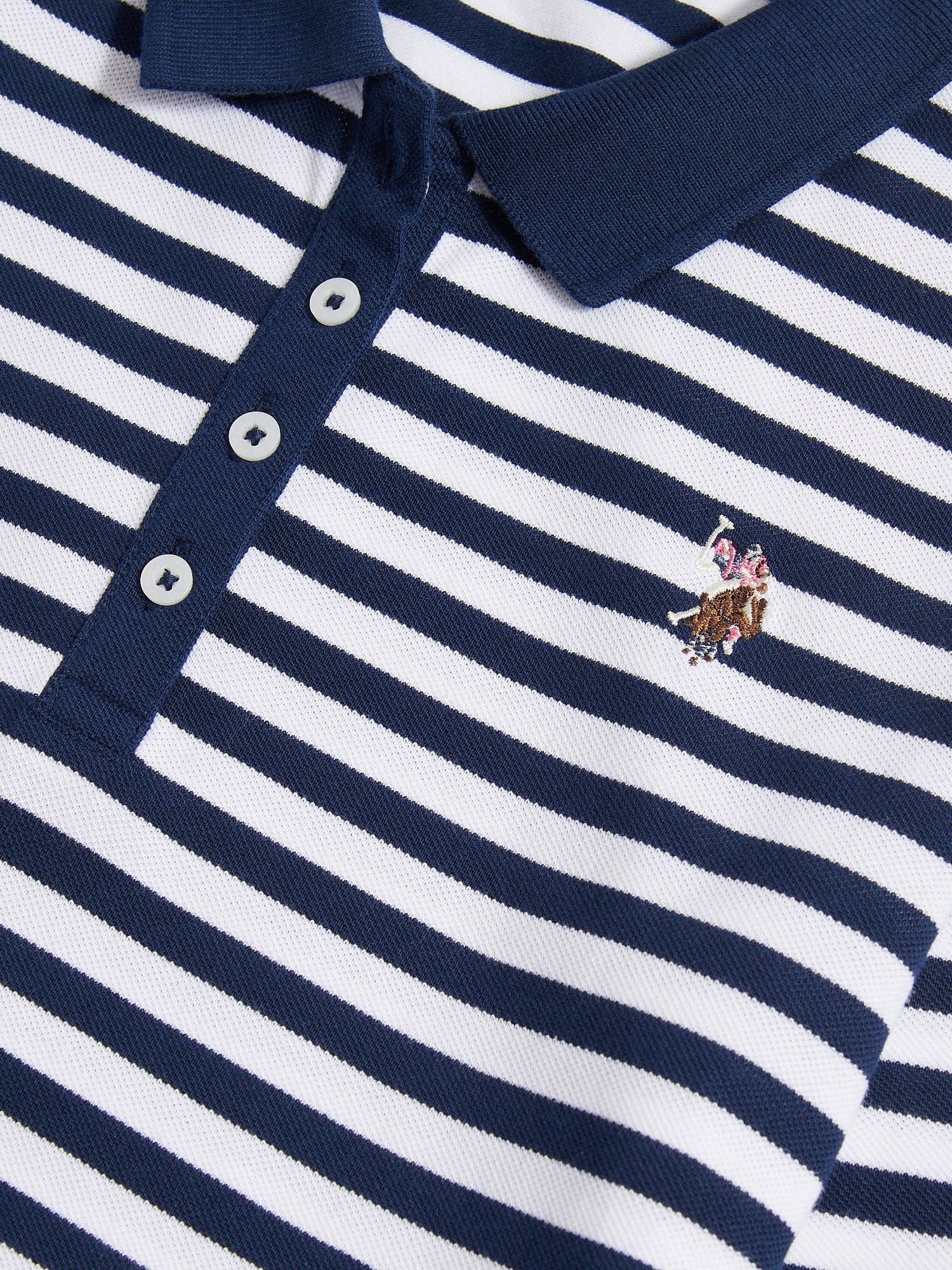 Womens Long Sleeve Stripe Contrast Collar Polo Shirt in Navy Iris