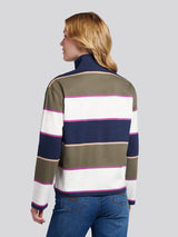 Womens Large Stripe Funnel Neck Rugby Shirt in Kalamata Green