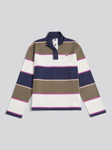 Womens Large Stripe Funnel Neck Rugby Shirt in Kalamata Green