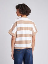 Womens Large Stripe Grown On Sleeve T-Shirt in Natural