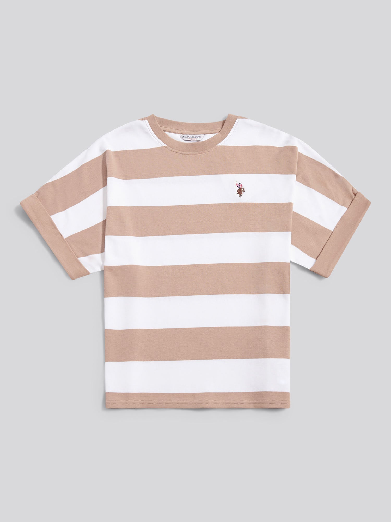 Womens Large Stripe Grown On Sleeve T-Shirt in Natural