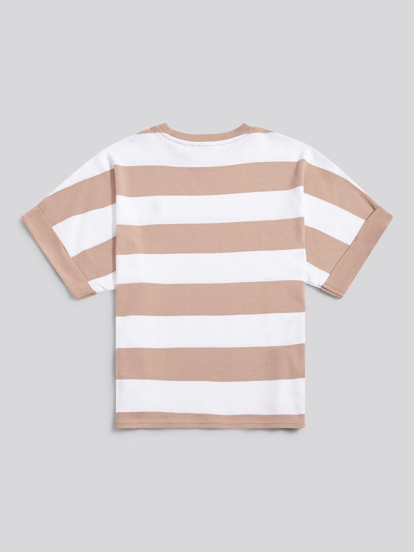 Womens Large Stripe Grown On Sleeve T-Shirt in Natural