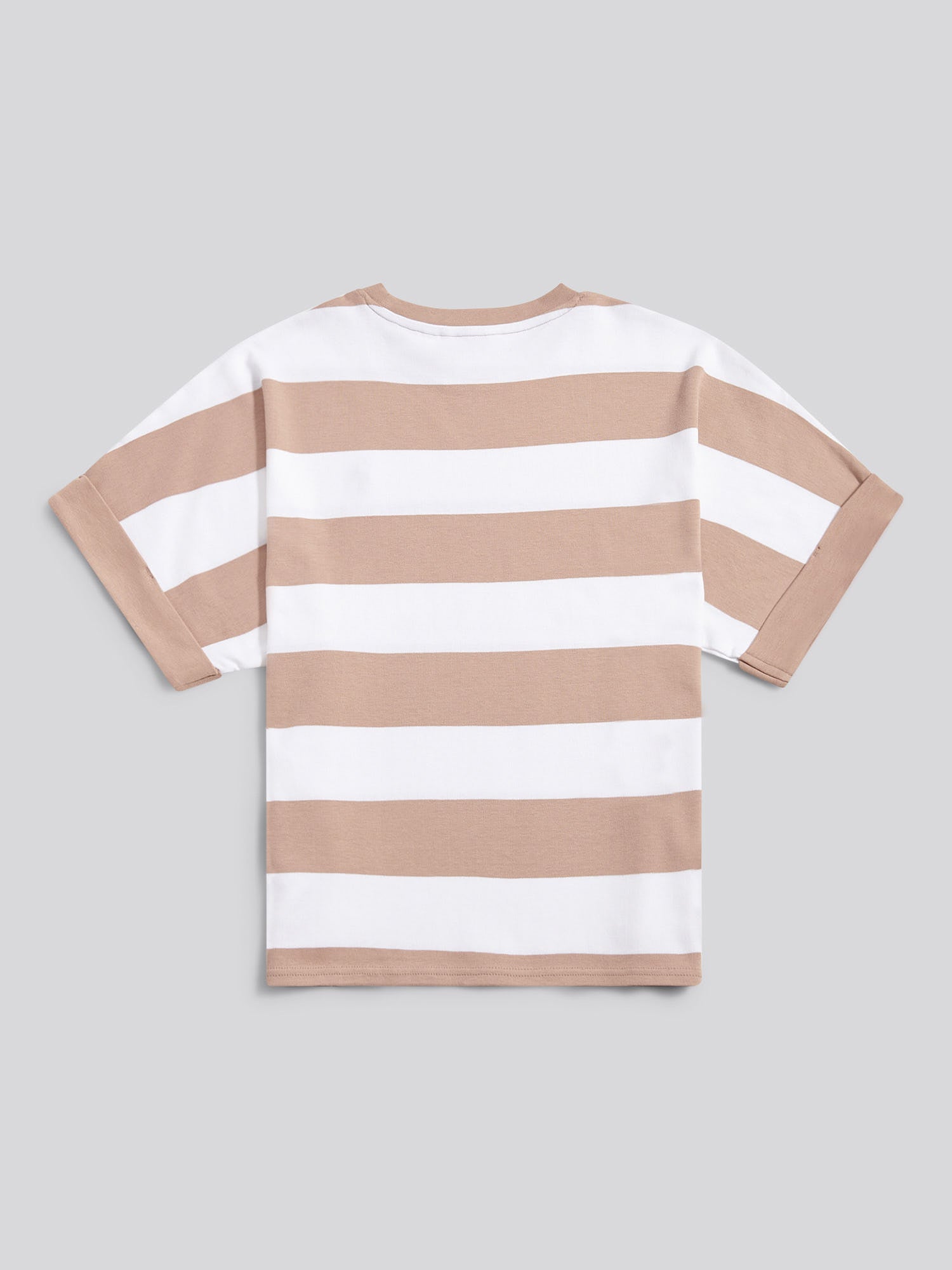 Womens Large Stripe Grown On Sleeve T-Shirt in Natural