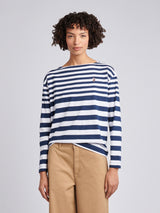 Womens Gradient Stripe Boatneck T-Shirt in Navy Iris