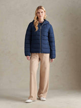 Womens Quilted Hooded Puffer Coat in Navy Iris