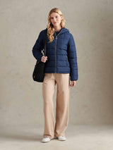 Womens Quilted Hooded Puffer Coat in Navy Iris