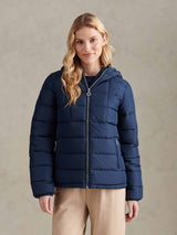 Womens Quilted Hooded Puffer Coat in Navy Iris