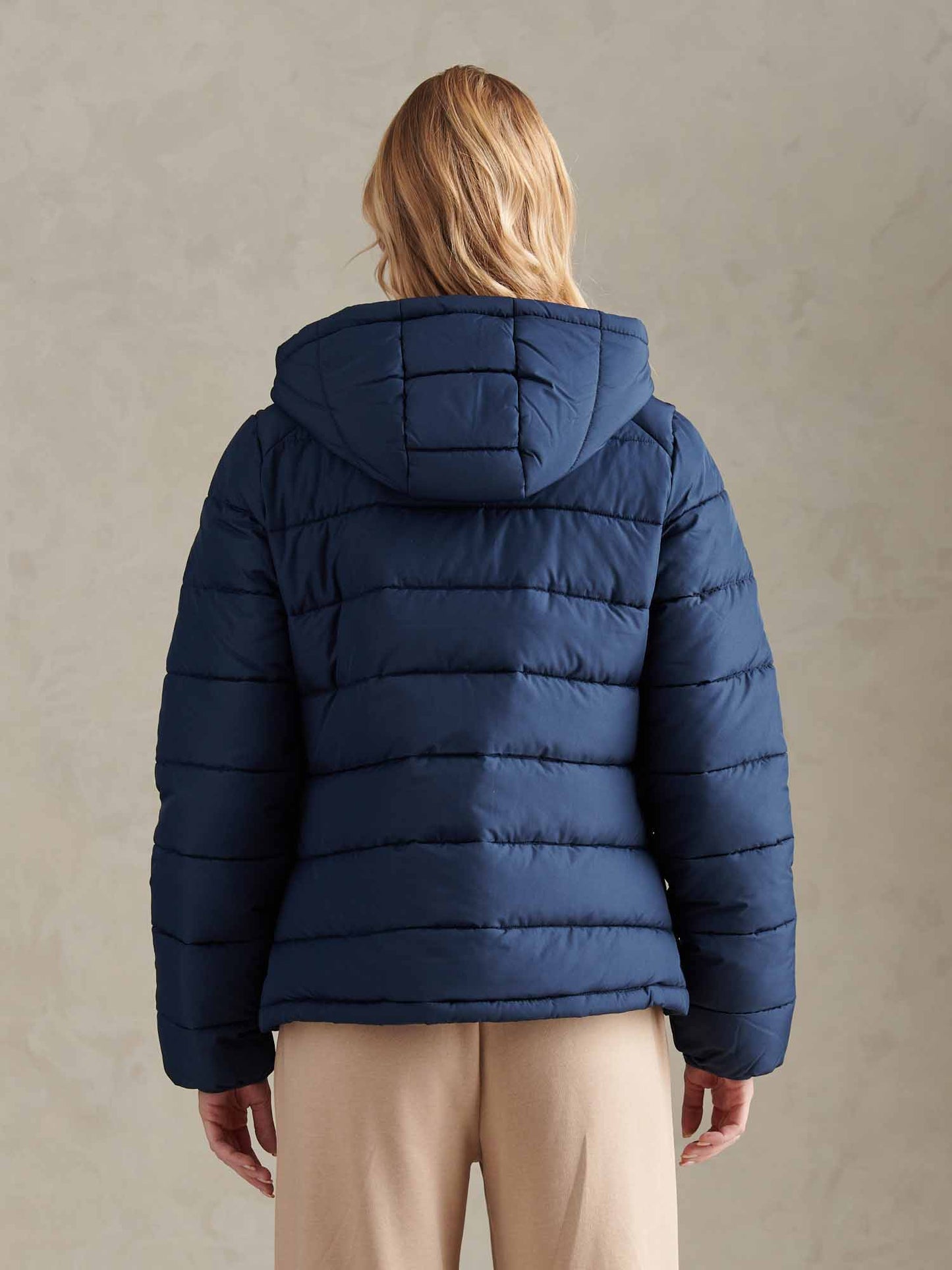 Womens Quilted Hooded Puffer Coat in Navy Iris