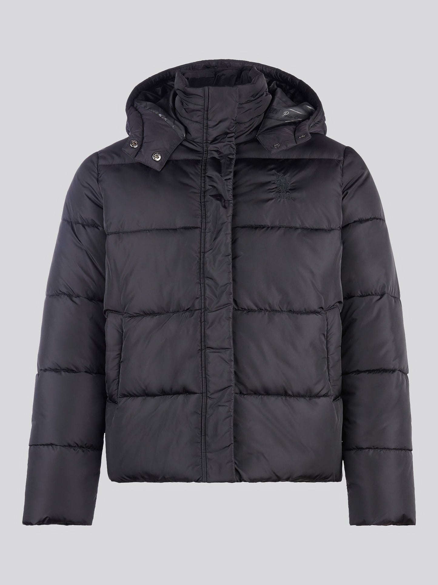Womens Sateen Puffer Jacket in Black