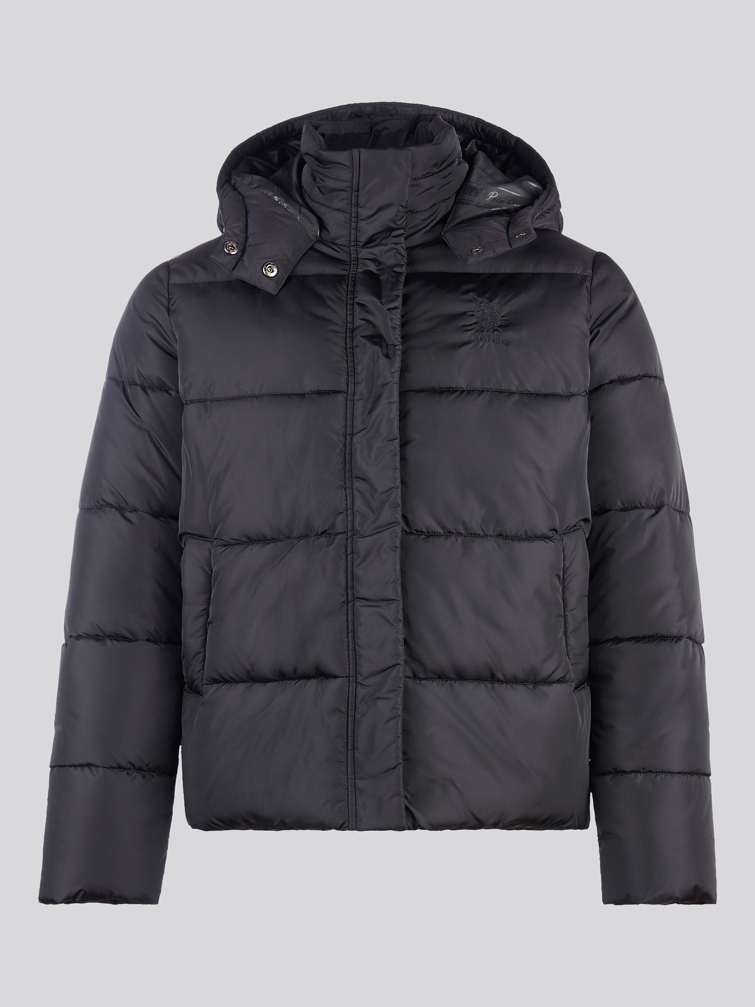 Womens Sateen Puffer Jacket in Black