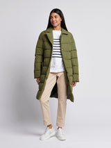 Womens Puffer Trench Coat in Kalamata Green