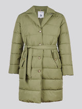 Womens Puffer Trench Coat in Kalamata Green