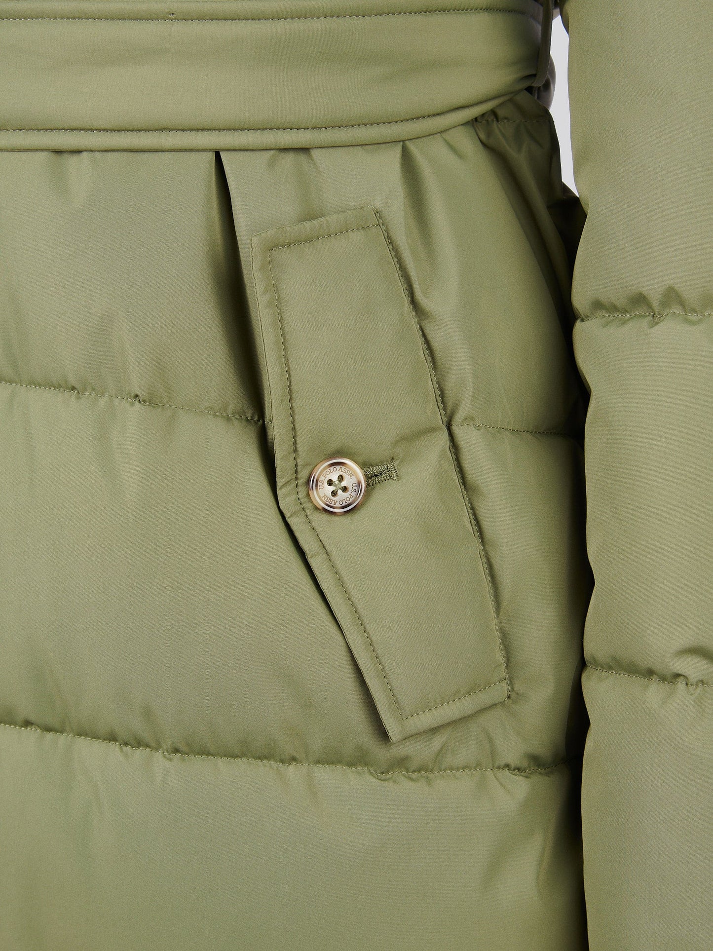 Womens Puffer Trench Coat in Kalamata Green
