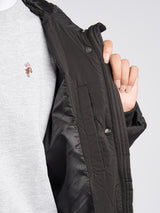 Womens Longline Square Quilt Puffer Coat in Black