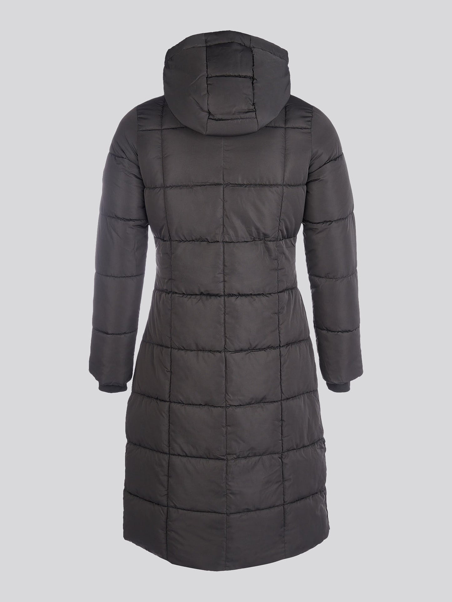 Womens Longline Square Quilt Puffer Coat in Black