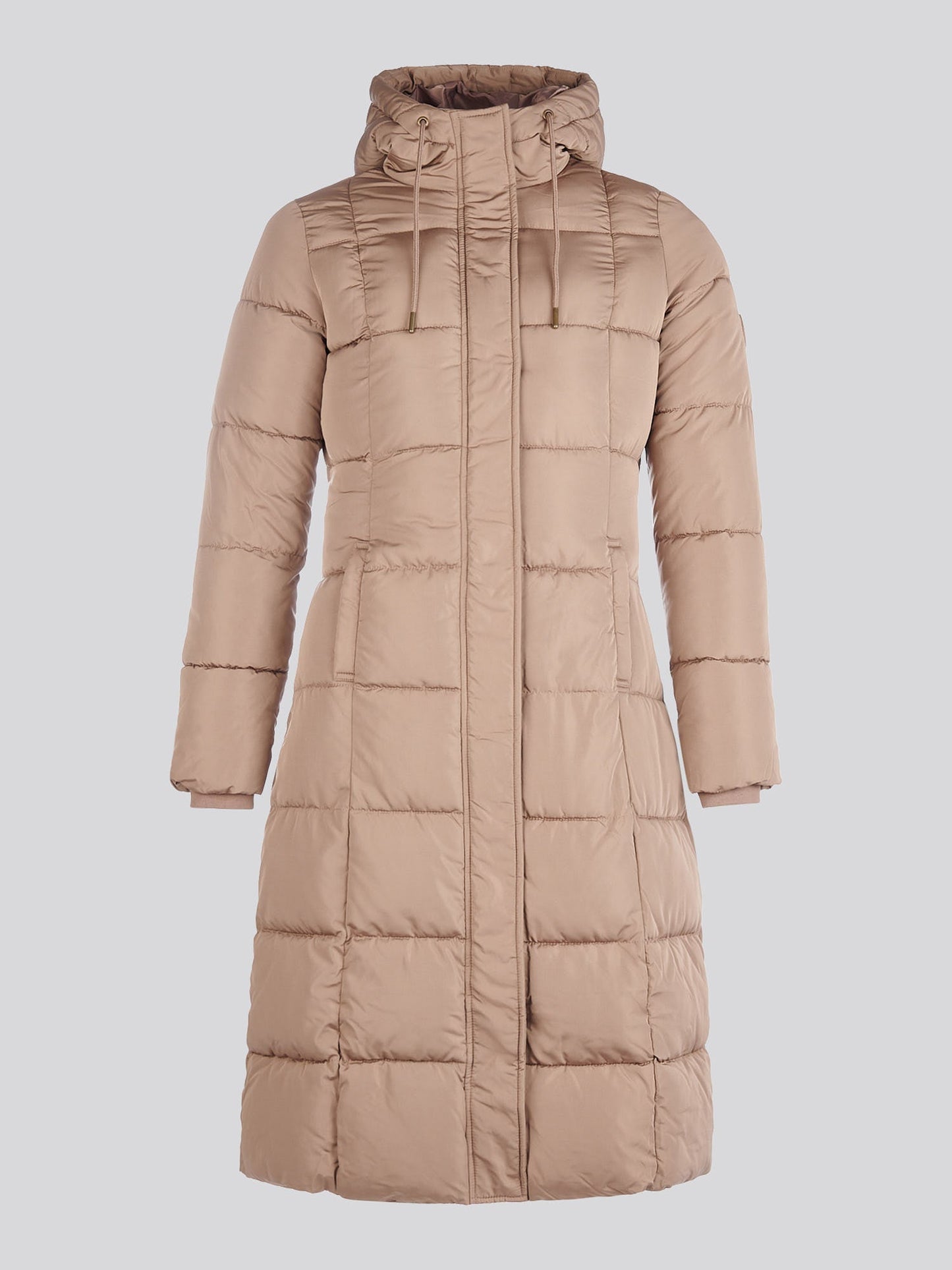 Womens Longline Square Quilt Puffer Coat in Leafless Tree