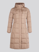 Womens Longline Square Quilt Puffer Coat in Leafless Tree