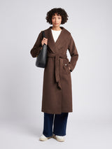 Womens Wool Blend Wrap Belted Coat in Puce