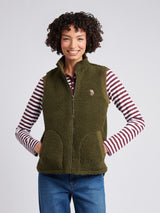 Womens Double Horsemen Borg Gilet in Kalamata Green